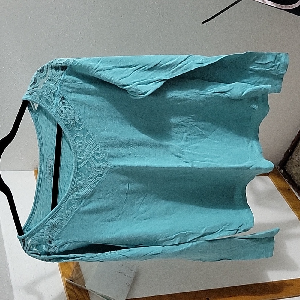 Long sleeve aqua lace shirt